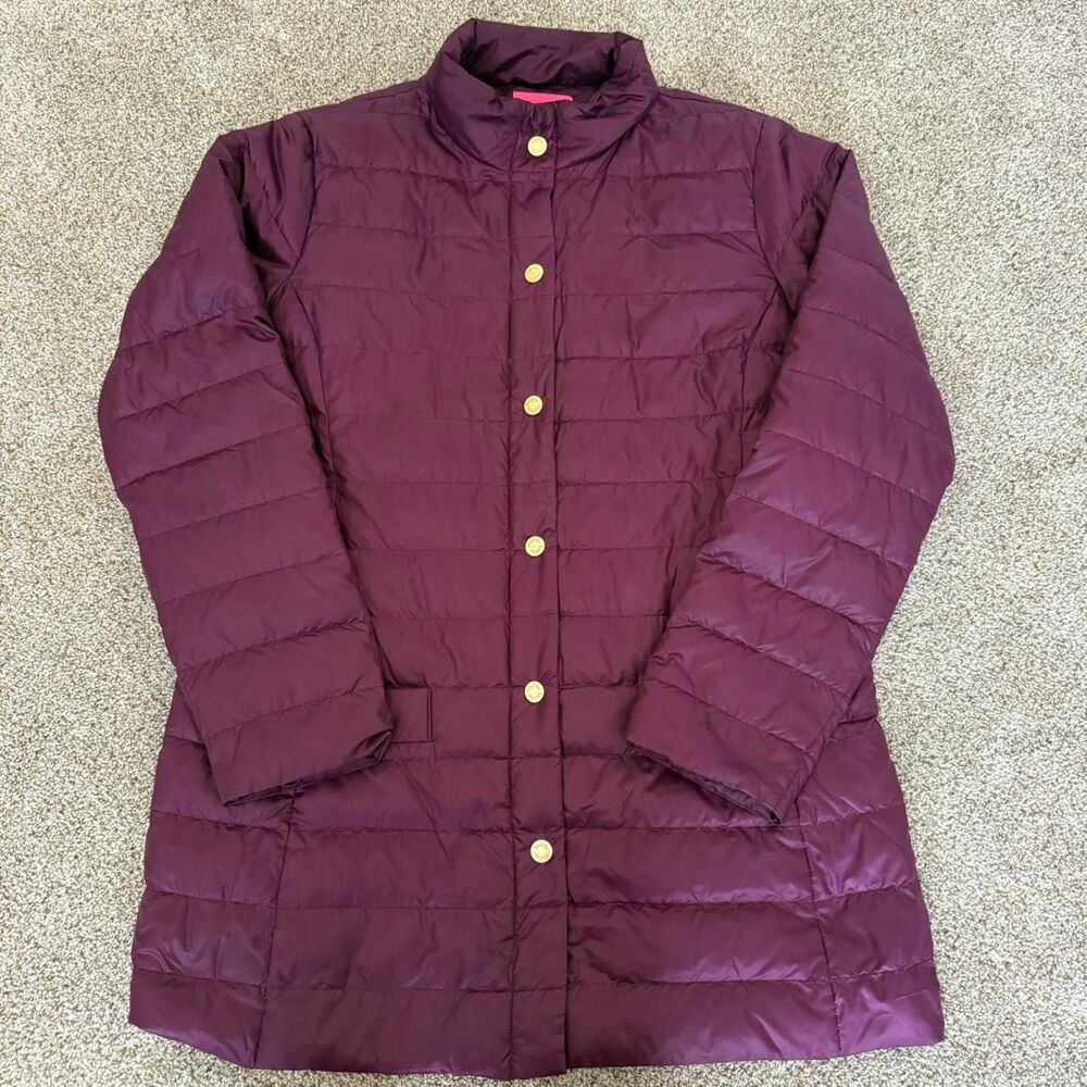 Lilly Pulitzer Tonia Down Puffer Jacket Coat 12 Amarena Cherry Purple Gold